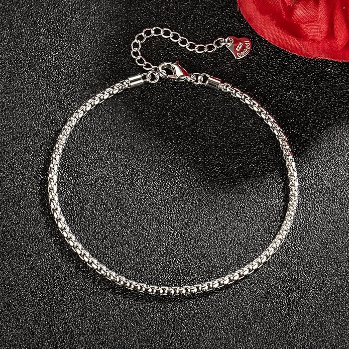 Dankadi Women 925 Sterling Silver Anklets Bracelet Men Simple Chopin/Box Chain/Twist Rope Chain Summer Beach Foot 24k Gold Plated Jewelry Gift