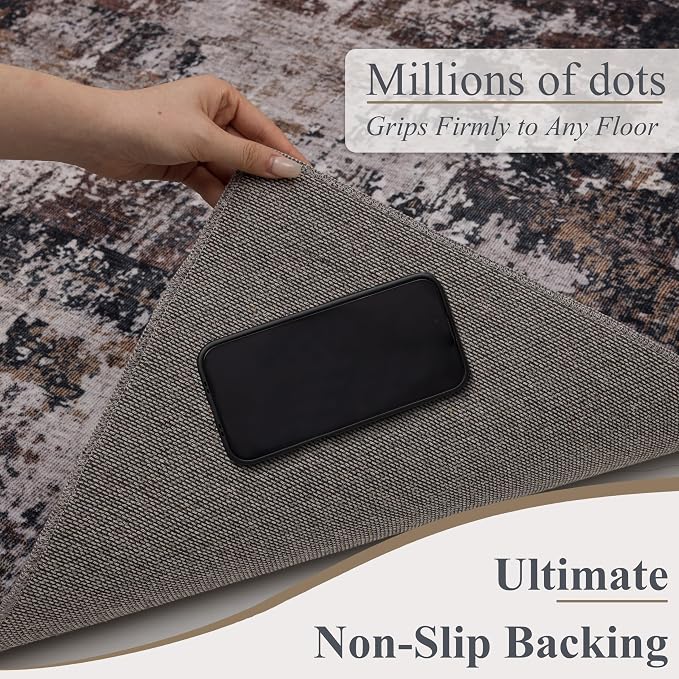 Sasttie 8x10 Soft Area Rug for Living Room, Modern Abstract Washable Large Carpet for Bedroom, with Non-Slip Backing, Black and Brown