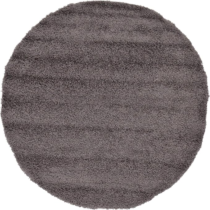 Unique Loom Solid Shag Collection Area Rug (6' 1" Round, Graphite Gray)