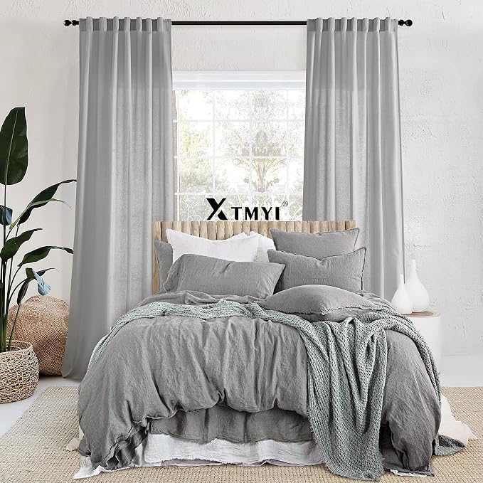 Light Gray Curtains 84 Inches Long 2 Panels Sets,Semi Sheer Linen Back Tab Hooks Pleated Privacy That Let Light in Filtering Non See Through Curtains for Bedroom Living Room 84 In Length,Dove Grey