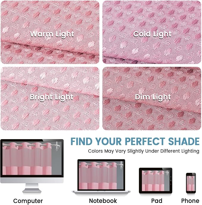 EUTXL 256GSM Heavyweight Shower Curtain with Liner - Waffle Textured Heavy Duty Shower Curtains for Bathroom,71W x 74H,Pink