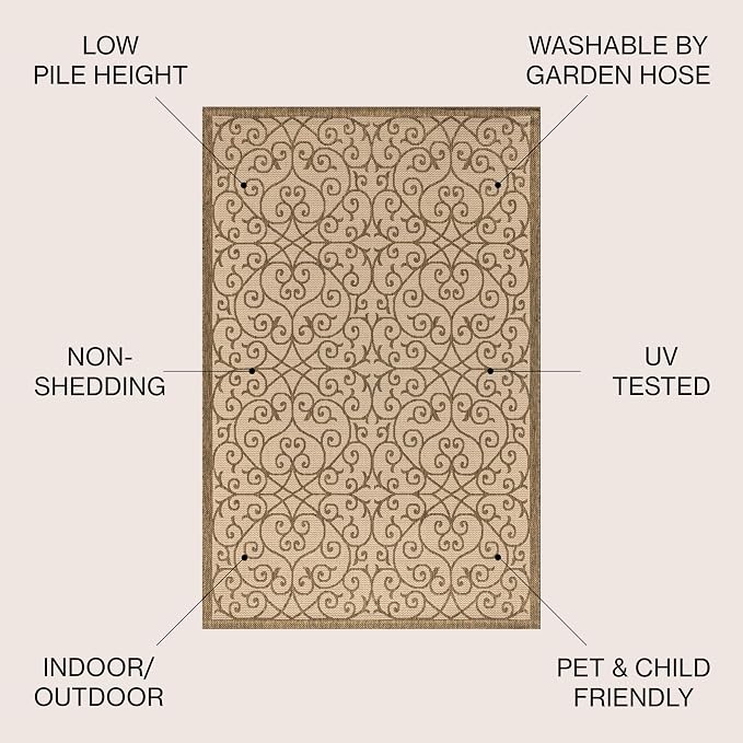 JONATHAN Y Vintage Filigree Indoor Outdoor Area Rug 3X5 Beige/Brown, Madrid Textured Weave for Backyard, Patio, Porch, Easy-Cleaning, High Traffic, Pet-Friendly, Non-Shedding (SMB107B-3)
