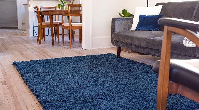 Unique Loom Solid Shag Collection Area Rug (5' 1" x 8' Rectangle, Sapphire Blue/ Navy Blue)