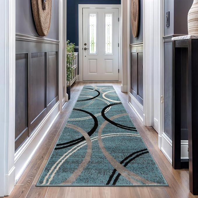 Rugshop Wavy Circles Modern Non-Shedding Runner Rug Blue 2'7" x 8'