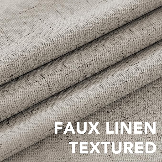 H.VERSAILTEX Blackout Curtains Linen Curtains 120 inches Long 100% Black Out Curtains for Bedroom Windows, Textured Linen Look Draperies Grommet with White Liner, 2 Panels, Stone
