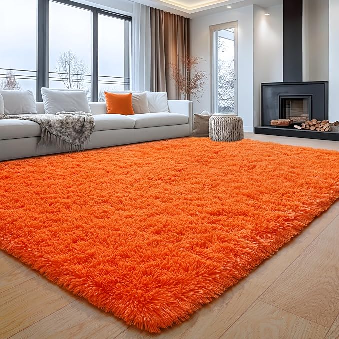 5x7 Area Rugs for Living Room, Orange Fluffy Shag Rug for Bedroom | Soft and Comfy, Fuzzy Carpet for Indoor Floor, Nursery and Kids Room, Girls, Boys Dorm Home Decor Aesthetic, Non Slip