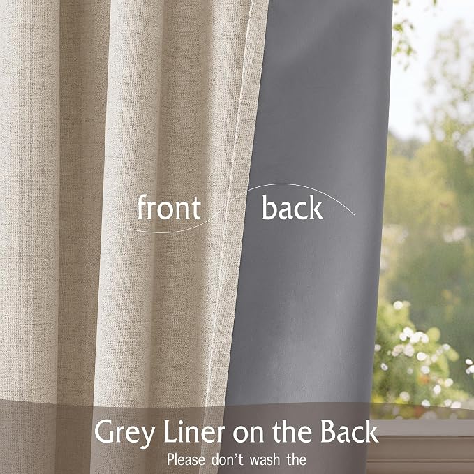 RYB HOME Linen Textured 100% Blackout Curtains Pinch Pleated & Back Tab Drapes Privacy Thermal Insulating for Living Room Kitchen Dining Bay Window, W 42 x L 90 inches, Linen, 2 Panels