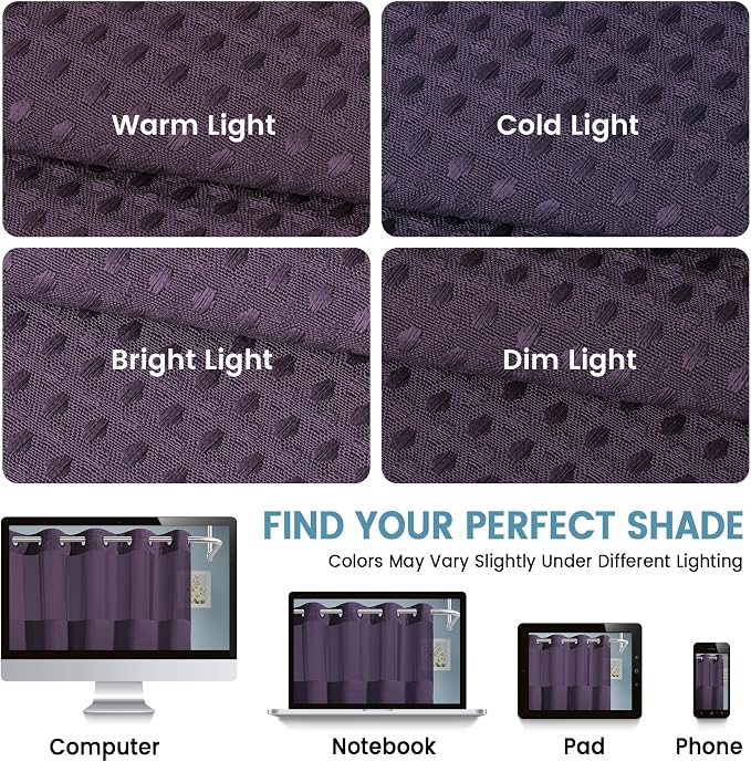 EUTXL Heavyweight Purple Hotel Style Shower Curtain with Snap in Liner - 256GSM Waffle Textured,Hotel Grade,Spa Like Bath Curtain,71W x 74H