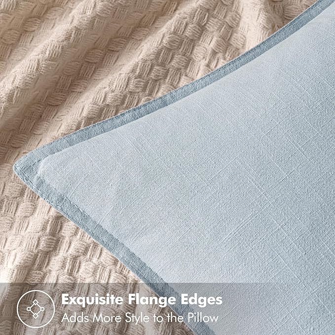 MIULEE Decorative Linen Pillow Covers 18x18 Inch Light Blue | Boho Farmhouse Neutral Couch Throw Pillows for Bed, Pack of 2 Accent Coastal Modern Pillowcases, Sofa Livingroom Home Decor