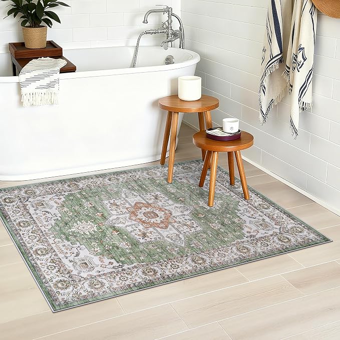 RUUGME Washable 2x3 Area Rugs - Non Slip Rug for Living Room Stain Resistant Carpet Vintage Tribal Rugs for Bedroom Kitchen Bathroom with Non Slip Backing Home Decor Floor Decoration Mat 2x3 Sage
