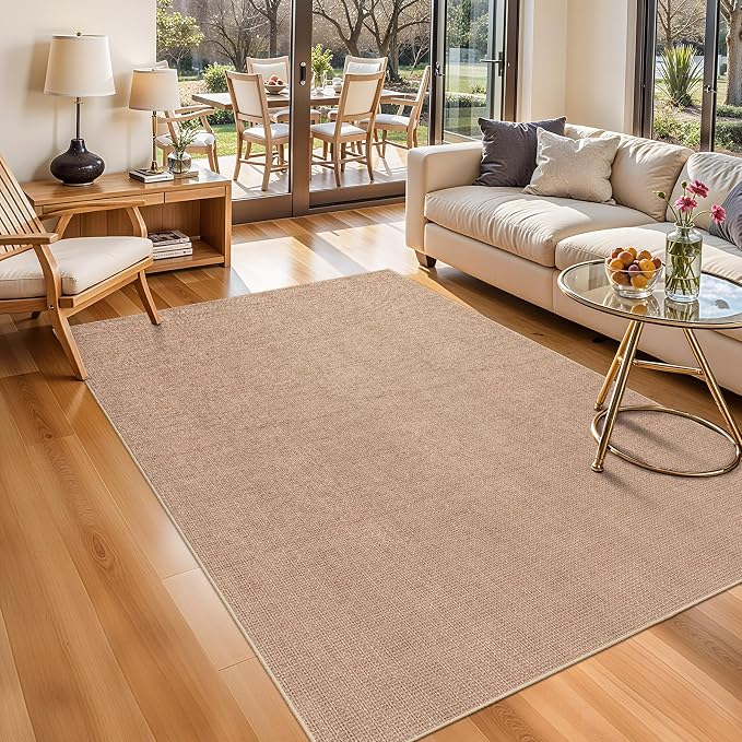4x6 Jute Area Rug Washable: Non-Slip Indoor Floor Mat for Entryway Kitchen | Thin Low Pile Durable Braided Woven Carpet for Living Room Dining Room Bedroom - Farmhouse Textured Classic Decor (Beige,4x6)