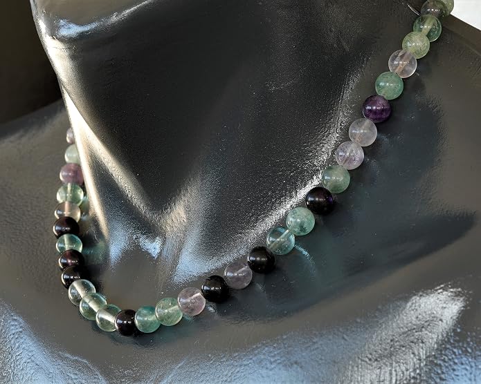 Natural Gemstone Beaded Choker Necklace | 8mm Handmade Adjustable Jewelry for Men & Women | Chakra Balancing Crystal Necklace | Spiritual Gift | Macrame Cord with Extender