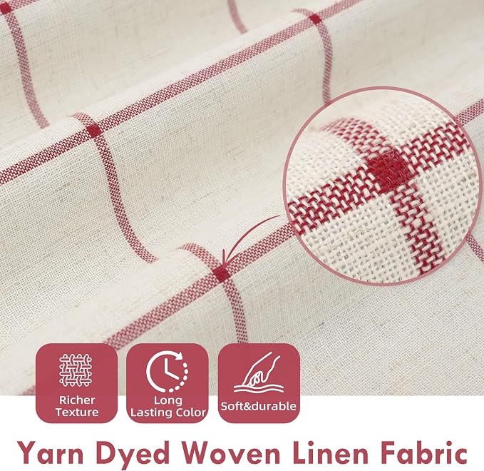 DriftAway 100% Blackout Plaid Linen Curtains 84 Inches Long 2 Panels Red | 100% Blackout, Linen Texture, Plaid Pattern, Two Layers, Rod Pocket & Back Tab, Bedroom Living Room Use, Luxury Appearance