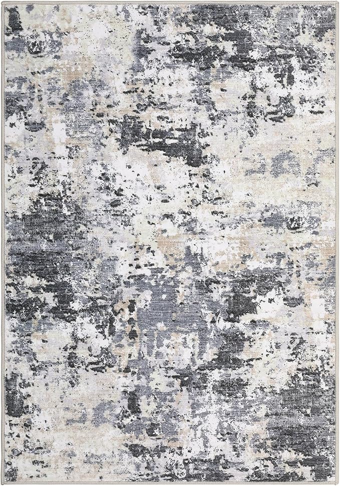 ROYHOME Modern Scalloped Abstract 2x3 Area Rug Non Slip Non Shedding Low Pile Stain Resistant Rug for Entryway Kitchen Bedroom,Black Yellow