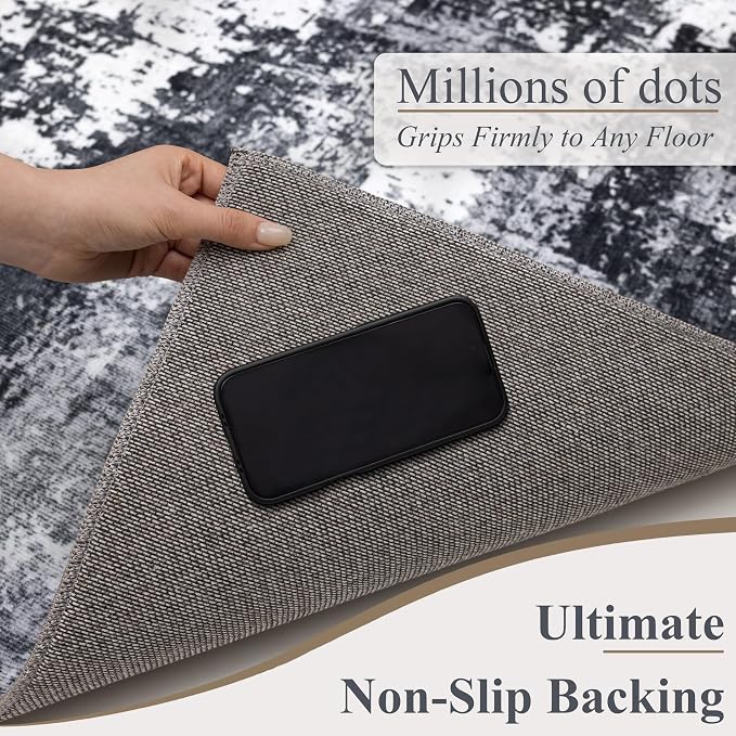 Sasttie 2x10 Soft Runner Rug for Entryway, Modern Abstract Washable Carpet for Hallway, Kitchen and Laundry Room, with Non-Slip Backing, Black and White