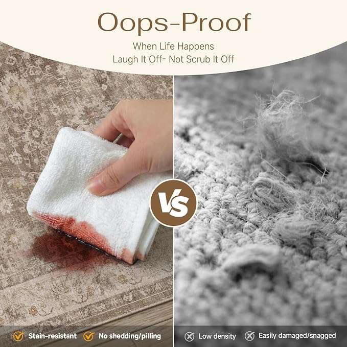 HUGEAR 2x6 Runner Rug Taupe Machine Washable Rug Room Decor Vintage Distressed Hallway Rugs Low Pile Carpet Non Slip Washable Rugs for Kitchen Laundry Room Living Soft Lightweight