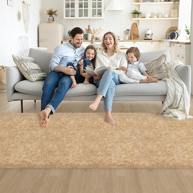 3x10 ft Beige Runner Rugs for Bedroom Living Room, Soft Plush Fluffy Throw Rug Shag Runner Carpet for Hallways Non Slip, Washable Light Beige Rug Carpet for Nursery Kids Girls Room Home Decor
