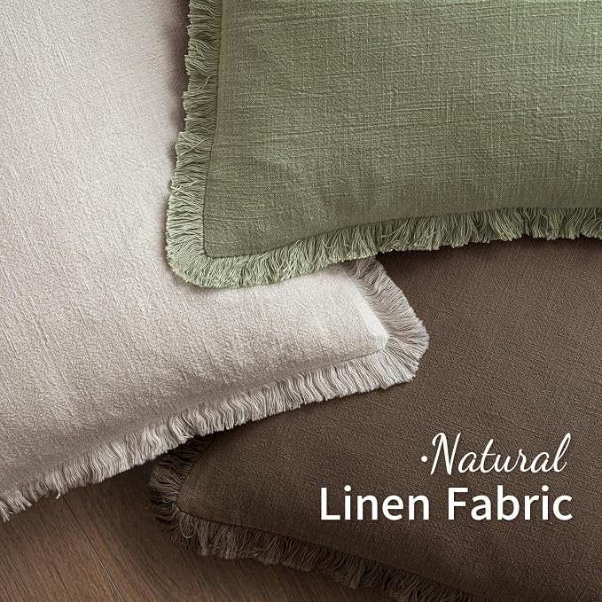 MIULEE Decorative Throw Pillow Covers Neutral Linen Fringe Throw Pillows Euro Shams Set of 2 Chocolate Brown Boho Farmhouse Cushion Covers for Couch Sofa Bed Living Room Fall Home Decor 24x24 Inch