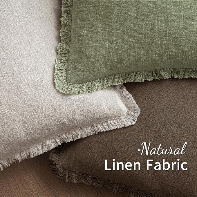 MIULEE Decorative Throw Pillow Covers Neutral Linen Fringe Throw Pillows Set of 2 Chocolate Brown Boho Farmhouse Cushion Covers with Tassels for Couch Sofa Bed Living Room Fall Decor 20x20 Inch