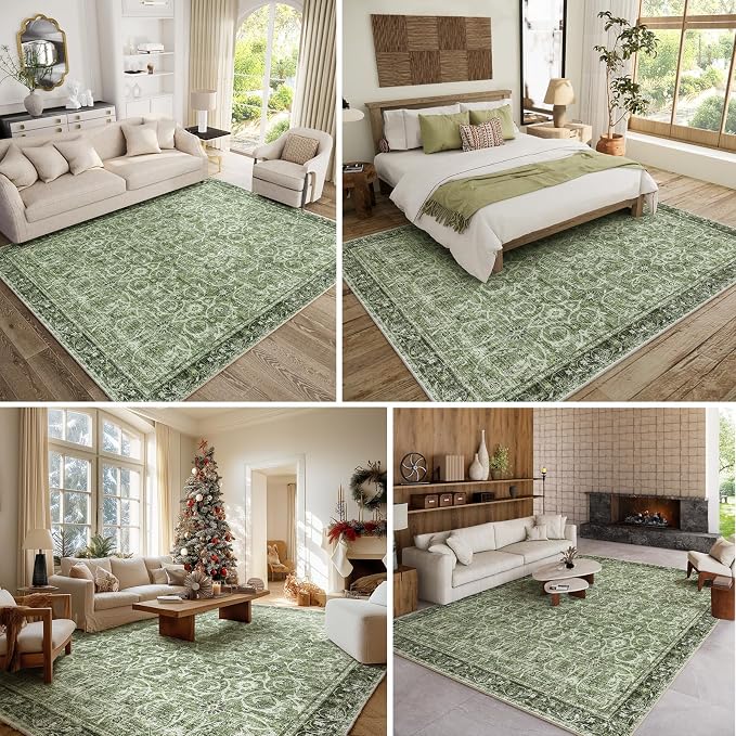 Washable Rugs for Living Room: 8x10 Area Rugs for Bedroom Ultra Soft Non-Slip Stain Resistant Vintage Boho Large Carpet for High-Traffic Dining Room - Farmhouse Decor