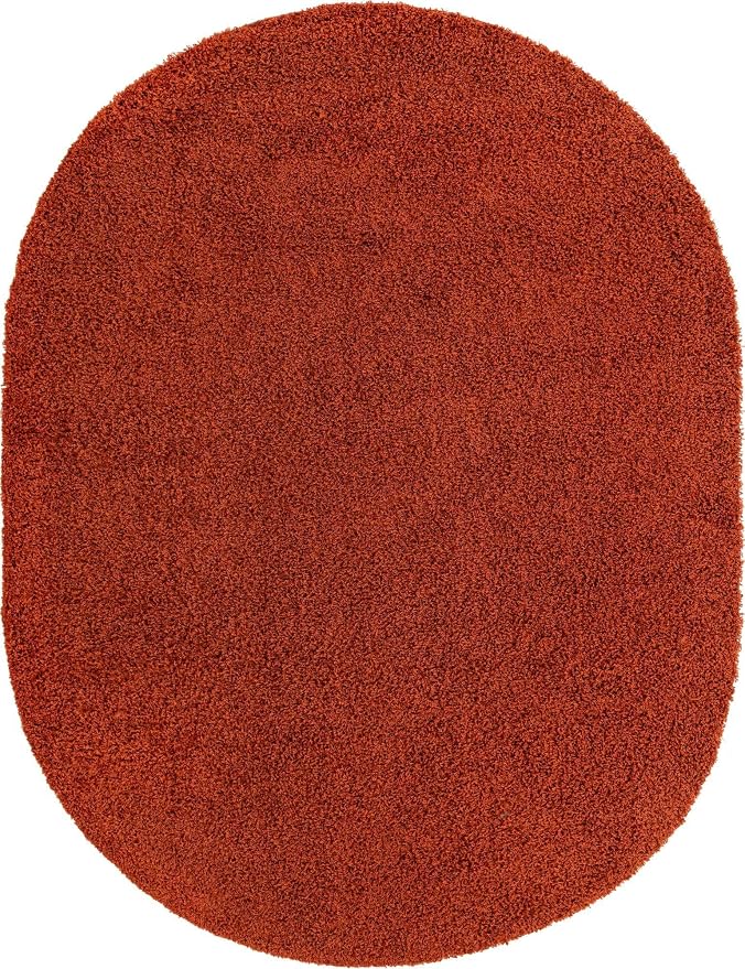 Unique Loom Solid Shag Collection Area Rug (7' 10" x 10' Oval, Terracotta)