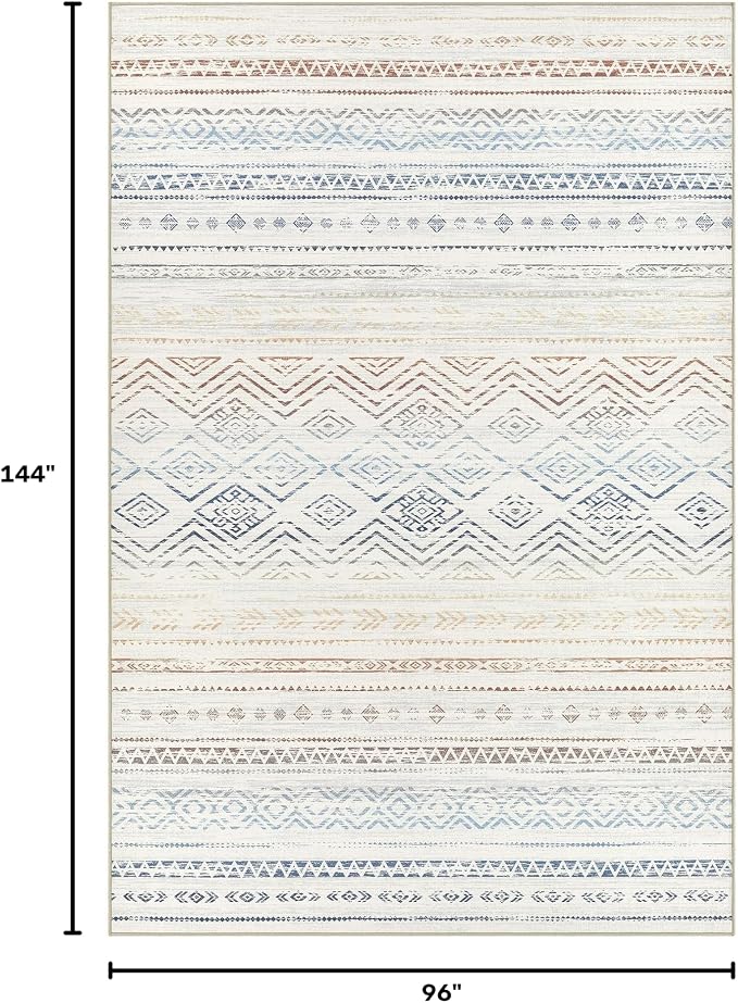 Tortania Area Rug Living Room Rugs- 8x12 Washable Large Soft Neutral Boho Moroccan Bohemian Farmhouse Rug Indoor Floor Carpet for Bedroom Under Dining Table Home Office Decor - Multicolor