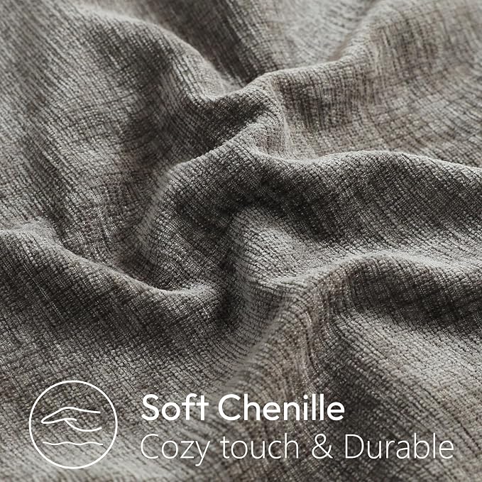 Stellhome Soft Chenille Decorative Pillow Covers 20x20 Inch Natural Dark Grey Boho Farmhouse Neutral Couch Throw Pillows for Bed Sofa Livingroom Pack of 2 Accent Modern Pillowcase Home Decor