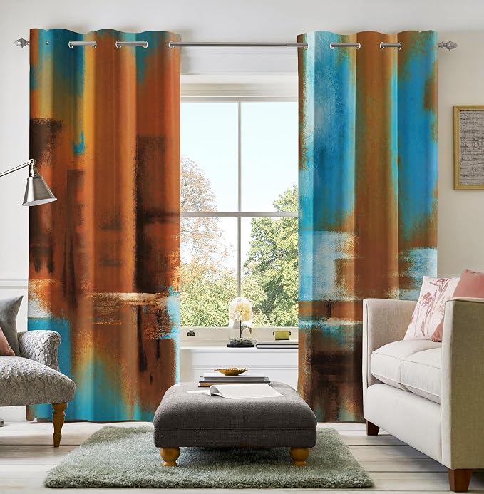 Asuexpect Rust Curtains 2 Panels Abstract Curtain Room Darkening Grommet Window Drapes Modern Decorative Window Treatments for Bedroom Living Room, 52x96 Inches