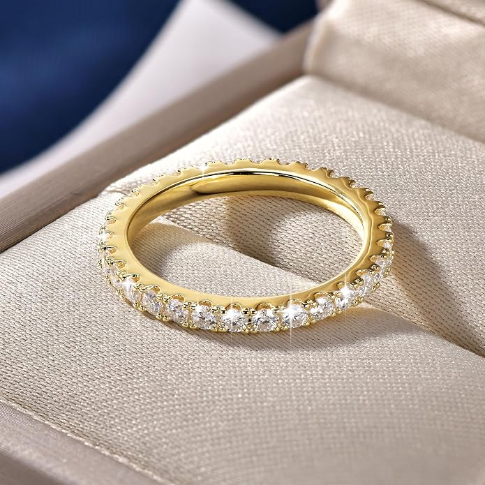 14K Gold Filled Silver Simulated Diamond Moissanite Engagement Promise Ring for Her, Stackable Ring Channel Setting Full Eternity Bridal Band Halo Rings Wedding Bands Size 4 to 10