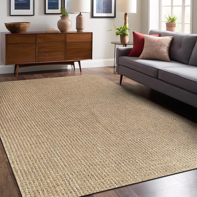 Luul Home Easy Jute Rugs 4x6 Natural Color Living Room Indoor Outdoor Area Rug for Farmhouse Patio and Kitchen Rug High Traffic Washable Easy to Clean Solid Boho Woven Design Outside Carpet (4 x 6)