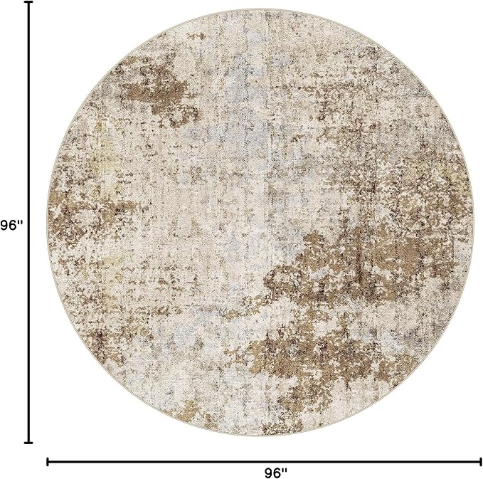 8ft Round Area Rug Living Room Rugs - 8x8 Washable Large Soft Indoor Neutral Modern Abstract Low Pile Rug Carpet for Bedroom Dining Room Farmhouse Home Office - Light Brown