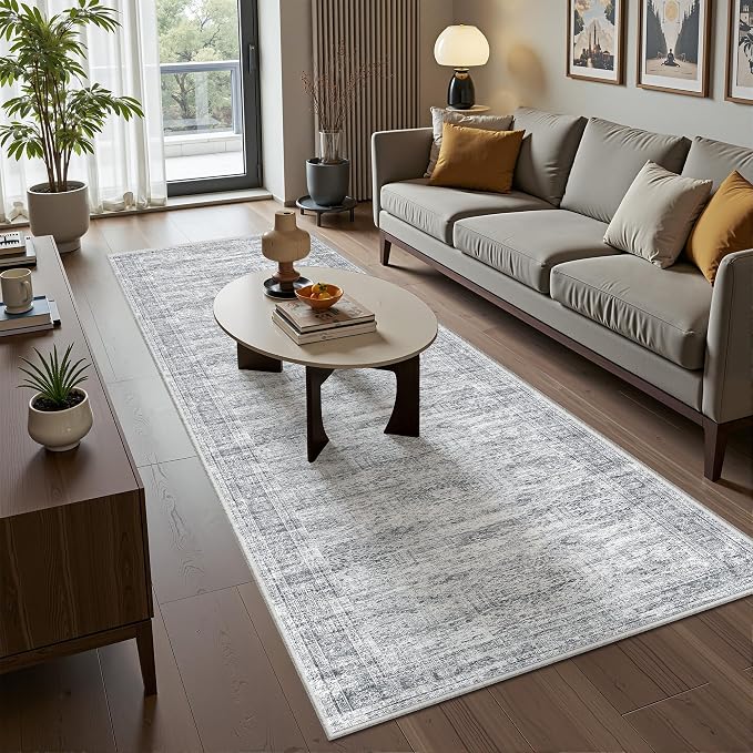 2'6 x 10' Runner Rug Non Slip,Washable Kitchen Rugs,Grey | 10 ft Runner Rug for Hallway,Entryway,Bedroom,Bathroom,Living Room,Thin,Soft, Long Rug,Stain Resistant Indoor Carpet
