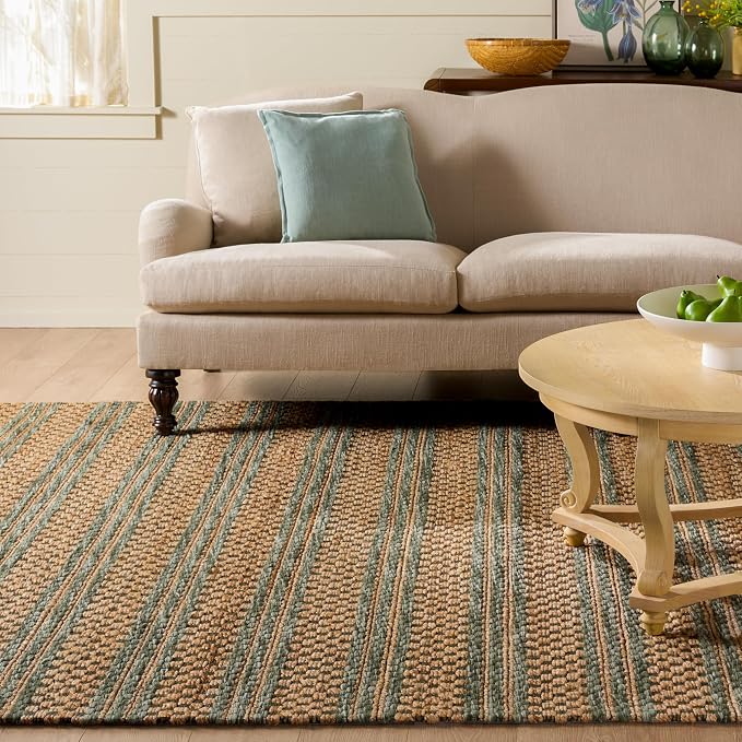 Martha Stewart X SAFAVIEH Collection Area Rug - 8' x 10', Natural & Green, Handmade Wool & Jute, Ideal for Living Room, Bedroom, Dining Space (MSR9528Y)