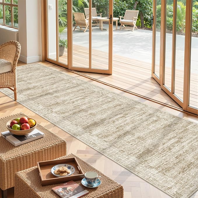 2x10 Runner Rug Non Slip,Washable Hallway Runner Rug,Brown | Long Neutral Rugs for Kitchen,Entryway,Bedroom,Bathroom,Laundry Room,Thin,Soft Runner Rug,Stain Resistant Indoor Carpet