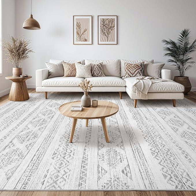 Tortania Area Rug Living Room Rugs - 5x7 Washable Large Soft Neutral Boho Moroccan Bohemian Farmhouse Rug Indoor Floor Carpet for Bedroom Under Dining Table Home Office Decor - Ivory Gray