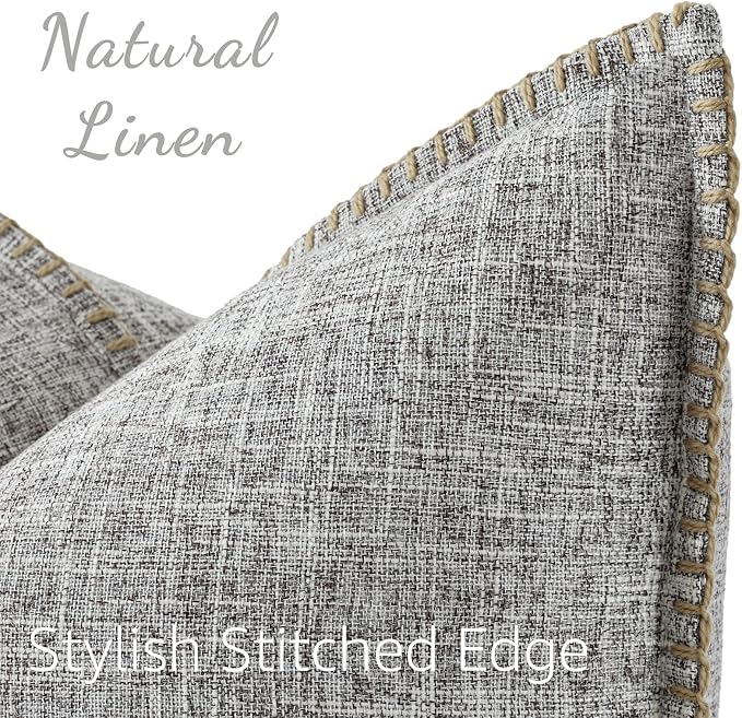 decorUhome Truffle Faux Linen Outdoor Throw Pillow Covers 24x24 Set of 2 | Fall Decorative Textured Neutral Modern Farmhouse Pillow Covers with Stitched Edge for Couch Sofa Bed Living Room