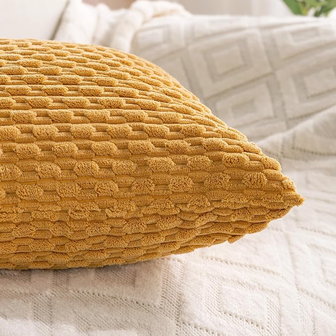 Set of 4 Yellow Rust Aqua Decorative Throw Pillow Covers 12x20 Inch Corduroy Pillow Covers for Bed Couch Sofa Living Room Soft Cushion Cases