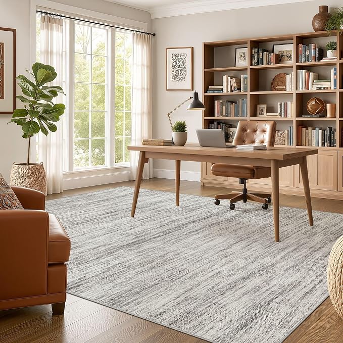 Nakagishi 10X12 Area Rugs Living Room: Washable Large Vintage Rug Neutral Non-Slip Soft Stain Resistant Indoor Carpet for Bedroom Nursery Dining Room Office Playroom - Grey