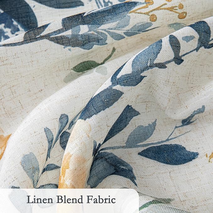 MYSKY HOME Floral Linen Floor to Ceiling Curtains 108 inch Long 2 Panels - Light Filtering Semi Sheer Protect Privacy Patterned French Drapes Back Tab for Living/Dining Room, 50" W, Yellow and Blue