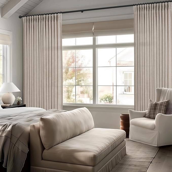 54 Inch Short Greyish Brown Curtains for Kitchen, Memory Trained Pinch Pleated Light Filtering Privacy Linen Blend Semi Sheer Mini Neutral Windows Curtain for Cafe 2 Panels Set 4-1/2 FT Length Taupe