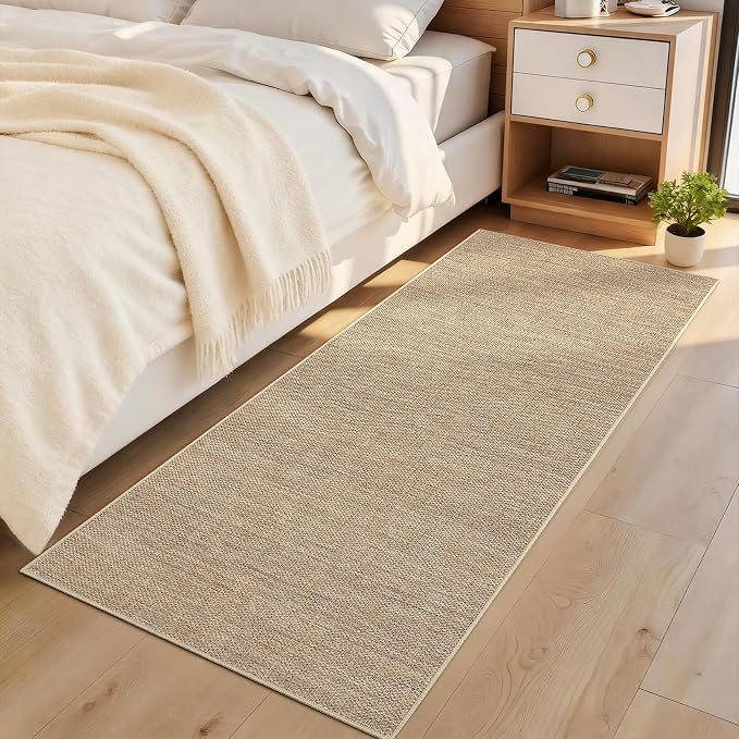 GarveeHome Hallway Runner Rug 2x10 Easy Jute Long Runner Carpet for Kitchen | Washable Modern Area Rugs Non Slip Stain Resistant Jute Throw Carpet for Bedroom Nursery Entryway Living Room, Tan
