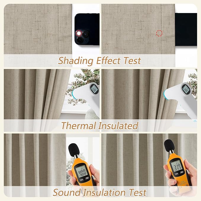 Extra Long 100% Blackout Linen Curtains for Bedroom 120 inches Long 10 FT, Thermal Insulated Room Darkening Black Out Window Drapes for Living Room, Back Tab Rod Pocket 2 Panels,Stone Beige,52x120