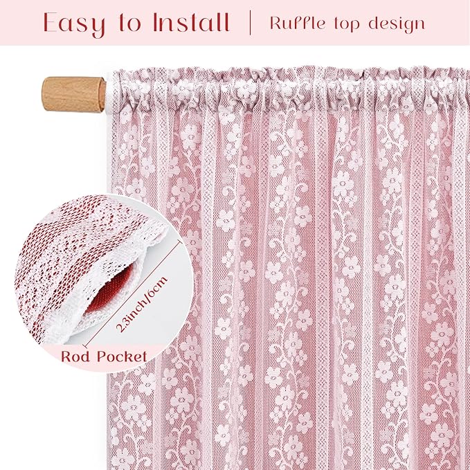ASPMIZ Linen Curtains for Living Room Double Layers Curtains for Bedroom Farmhouse Window Curtain with Linen Lace, Light Filtering Curtain 63 Inch Length, Rod Pocket Drape with 2 Tiebacks, Red