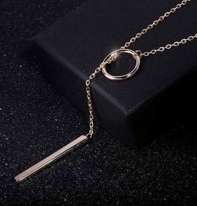 S.Leaf Gold Dainty Pendant Necklaces for Women Sterling Silver Gold Plated Layered Horizontal Vertical Bar Star Starburst Moon Cubic Zirconia Lariat Necklace for Women Trendy Gifts