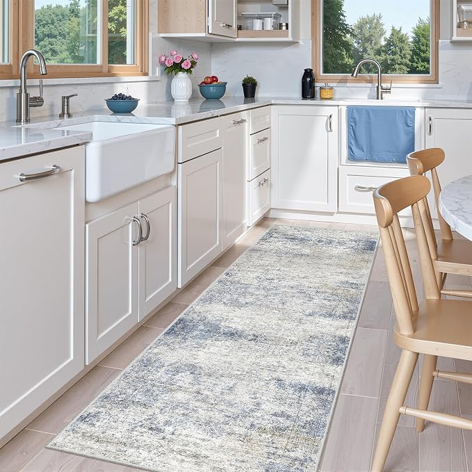 2x5 Rug Runners for Hallways Non Slip,Kitchen Rugs,Blue | Washable Rugs for Kitchen,Entryway,Bedroom,Bathroom,Nursery Room,Thin,Soft Runner Rug,Stain Resistant Indoor Carpet