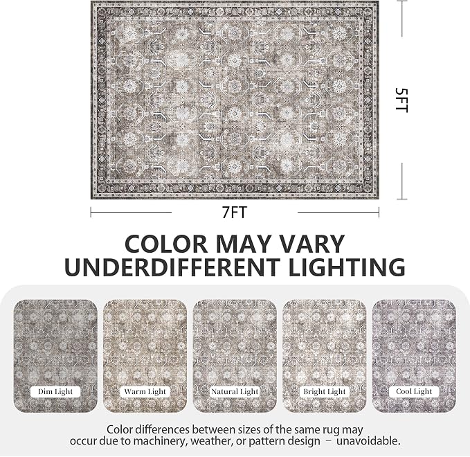 Living Room Rug 6x9, Soft Non Slip Low Pile Washable Rug, Boho Modern Area Rug for Bedroom, Dining Room, Brown