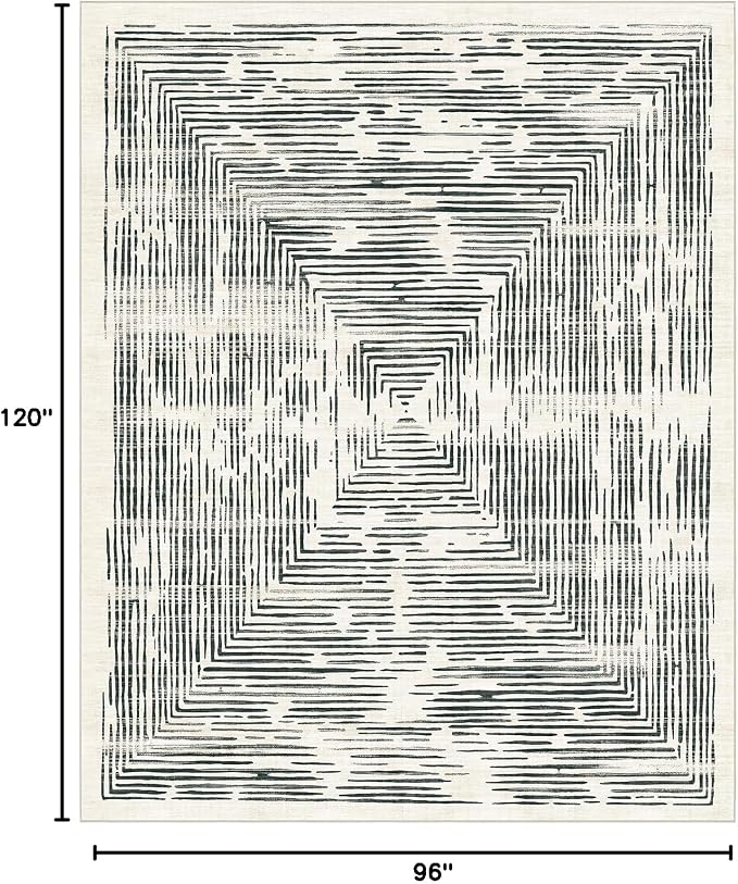 BLISSA 8x10 Area Rugs for Living Room - Soft Large Washable Geometric Black White Lines Modern Abstract Rug for Bedroom Striped Contemporary Carpet for Nursery Dining Room Home Office Decor
