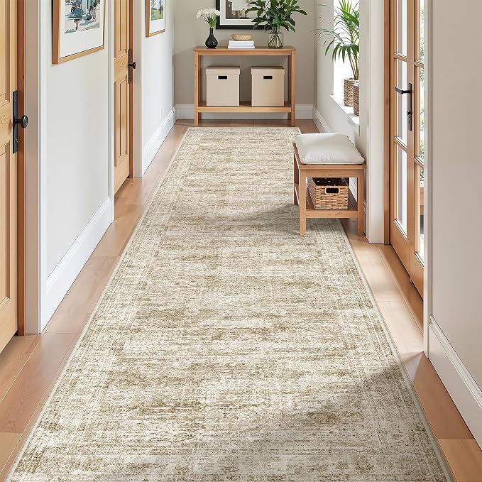 2'6 x 10' Runner Rug Non Slip,Washable Kitchen Rugs,Brown | 10 ft Runner Rug for Hallway,Entryway,Bedroom,Bathroom,Living Room,Thin,Soft, Long Rug,Stain Resistant Indoor Carpet