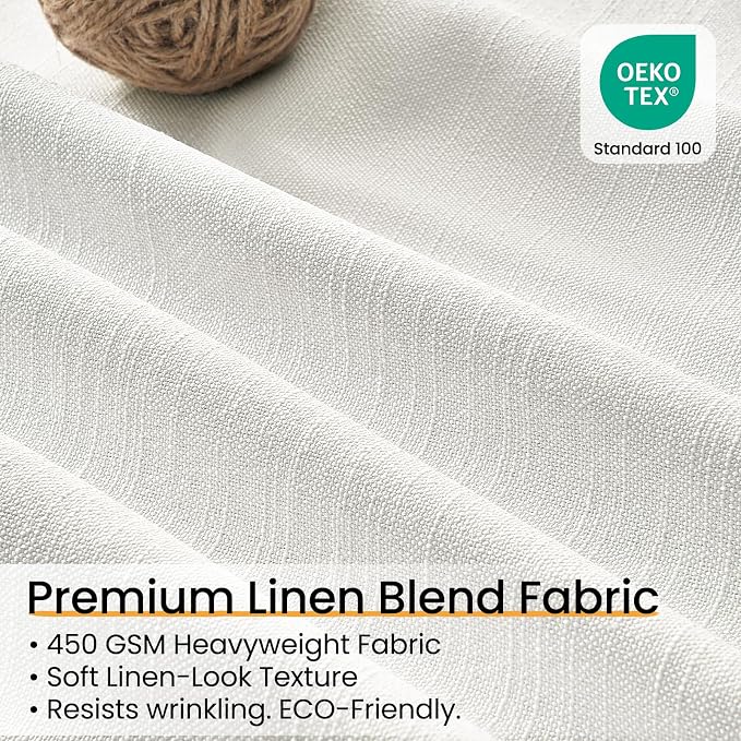 Topfinel Blackout Linen Textured Drapes with Back Tab for Track System 105 Inch Off White Rod Pocket & Back Tabs Room Darkening Panels, Baby Nursery Beige White 52" W*105" L