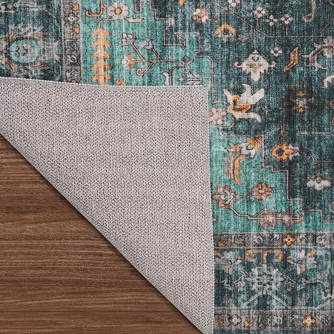 Living Room 9x12 Area Rugs - Large Boho Rugs for Living Room Stain Resistant Carpet Vintage Tribal Rugs for Bedroom Kitchen Bathroom with Non Slip Backing Home Decor Floor Decoration Mat 9x12 Teal